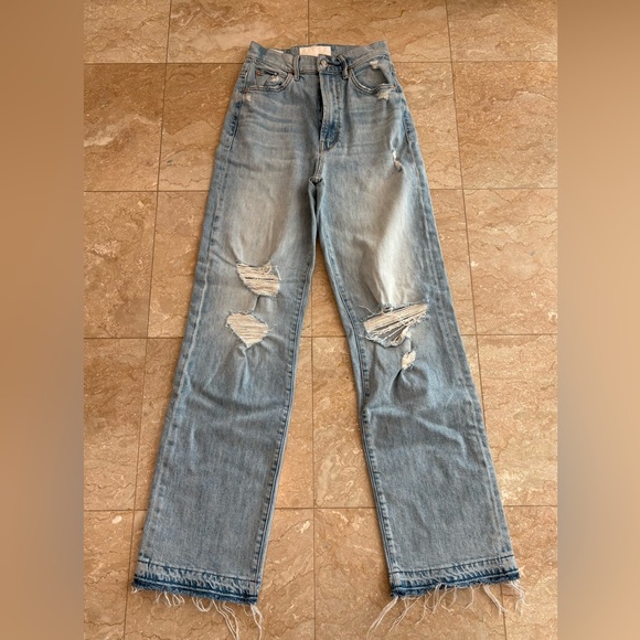 MOTHER High Waisted Tunnel Vision Sneak Undone Hem Straight Leg Jeans, Size 25 - Picture 2 of 10